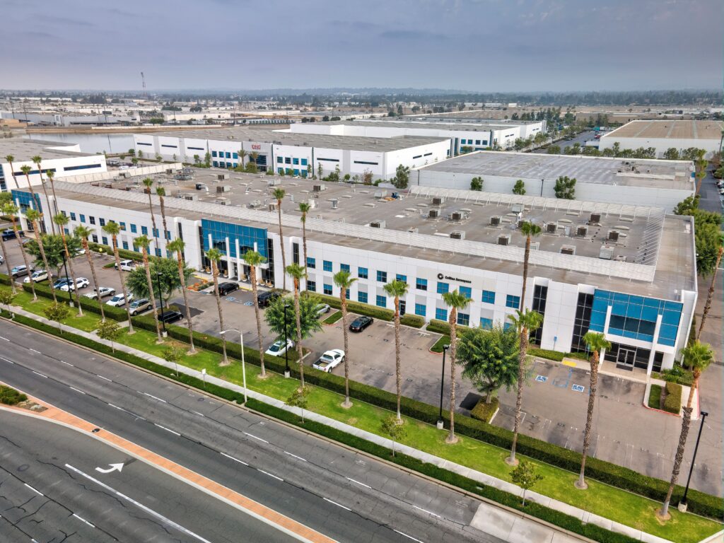 Overhead drone shot of the Collins Aerospace headquarters in California